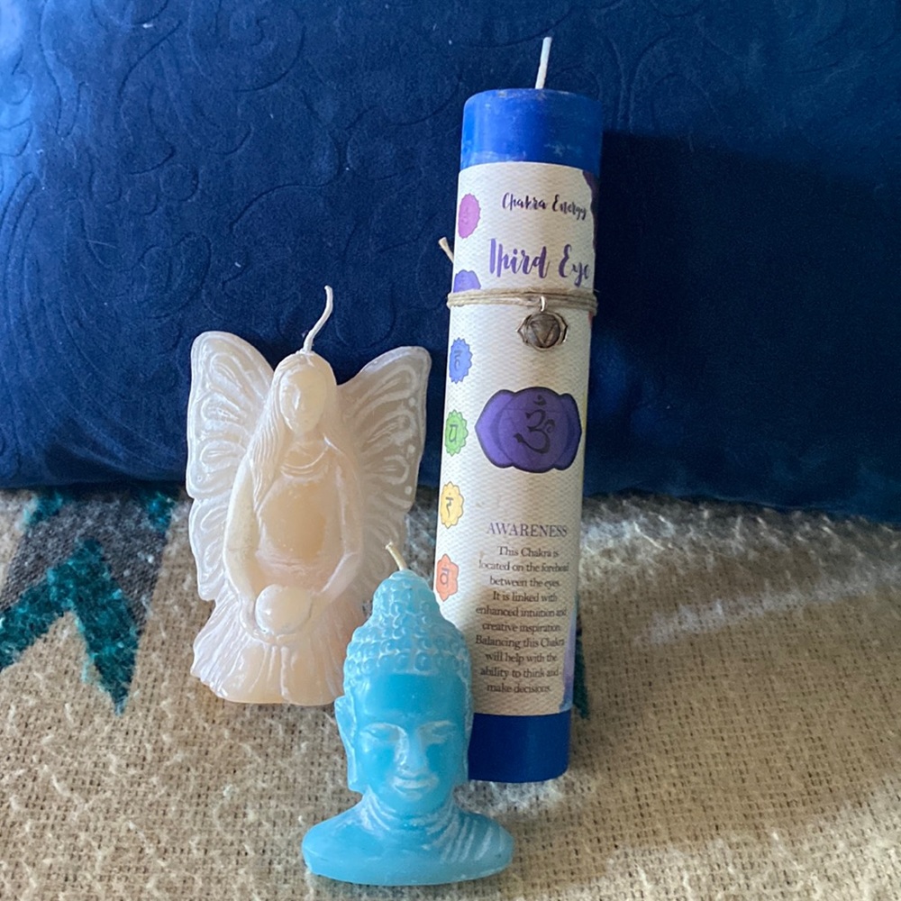 3 Candle Gift Set: FAIRY, BUDDHA, Chakra Energy: Third Eye AWARENESS